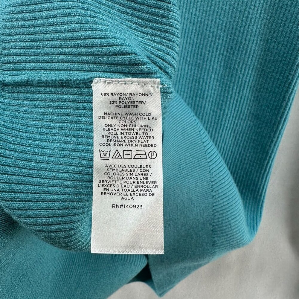 Loft Sweater Women Sz 2XL Pullover Long Sleeve V-Neck Ribbed Stretchy Turquoise - Picture 11 of 11